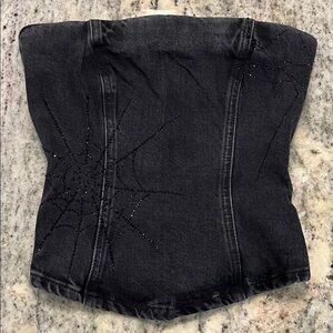 NWT 🕸️ Zara Special Edition Stretch Black Denim Embellished Bustier Top Sz XS